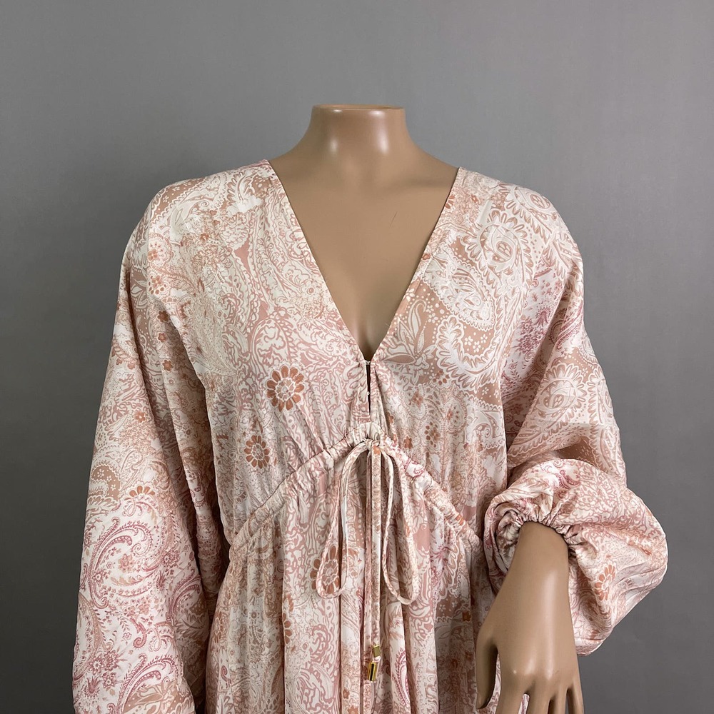 Free People Dress Women XS Arzel Mini Ivory Paisley Print Kimono Pleated Satin - Picture 7 of 15